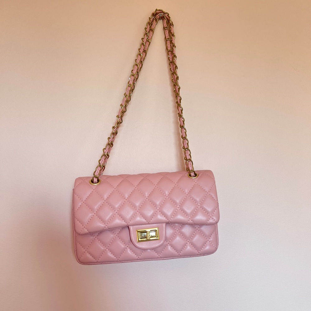 Pink Quilted Chain Strap Handbag